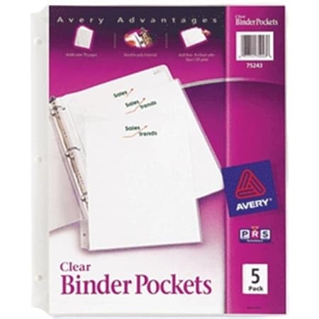 Avery Dennison Avery Binder Pocket Clear 8.5x11 5 Pk 75243 Pack Of 12 75243